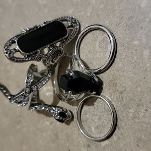 Silver/Black Snake, Coffin Ring Set